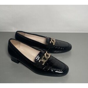 John Lewis Women's Black Croc Embossed Leather Loafers 8M